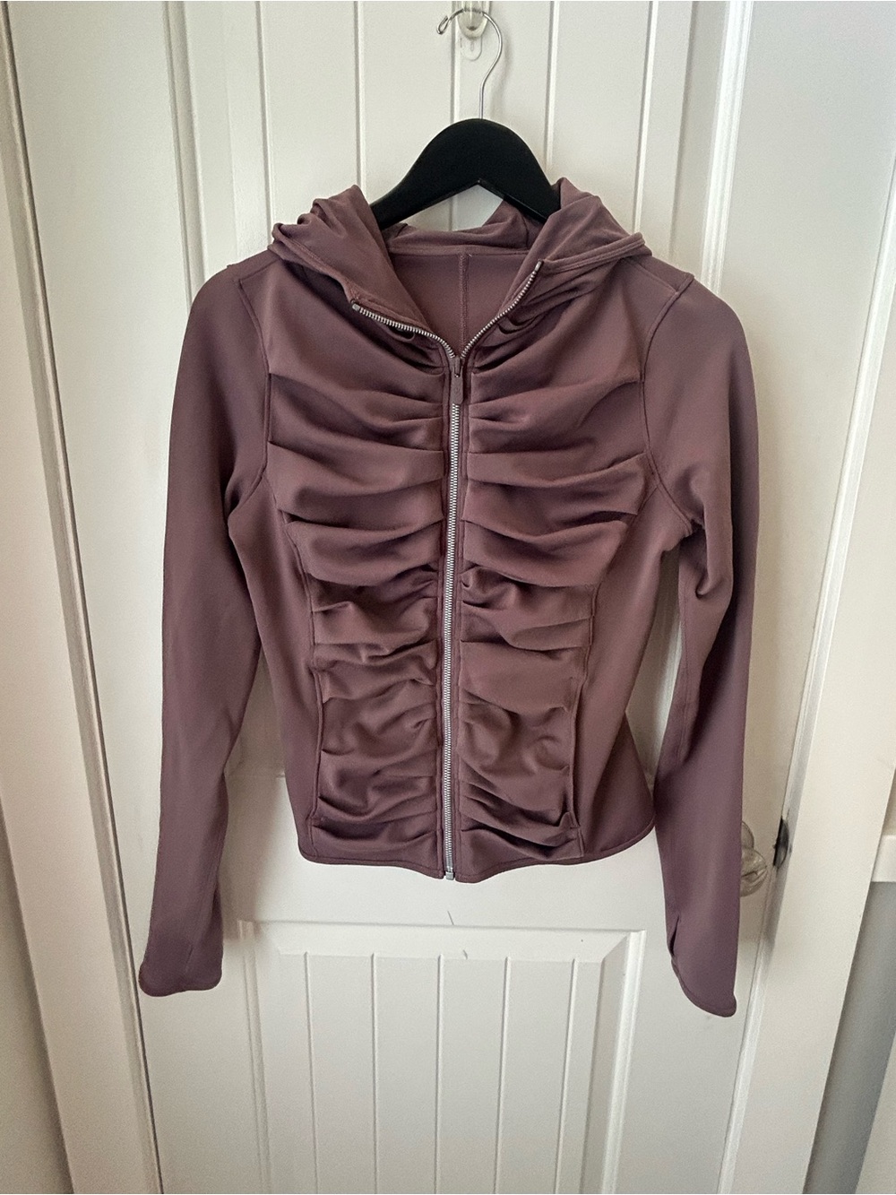 Women’s Mauve Hooded Zip Jacket with Front Ruching